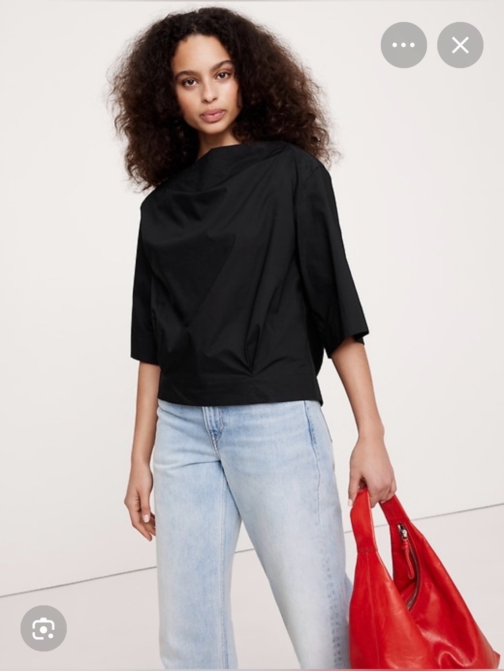 Banana Republic Black Boxy Draped Poplin Cotton Top